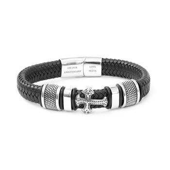 Personalised Men's Gothic Cross Leather Bracelet, 5 of 5