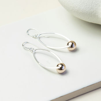 Sterling Silver Rose Gold Oval Ball Dangly Earrings, 3 of 4