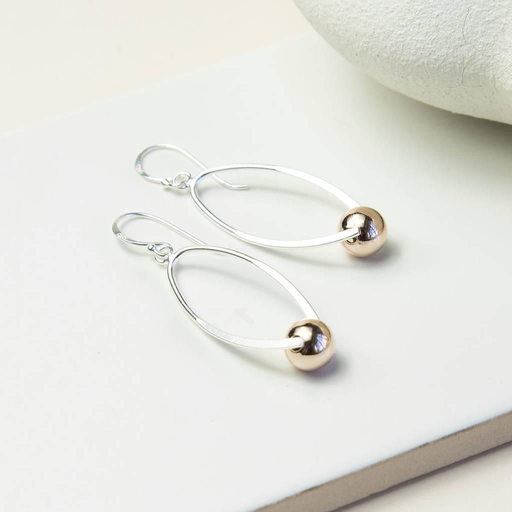 Ladies Sterling Silver Earrings With Rose Gold Plate Split Oval Earrings H1422/R