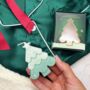 Luxury Christmas Pyjama Gift Set For Her – Festive Green Satin Pjs, Candle, Socks And Hair Bow, thumbnail 4 of 9