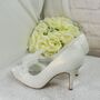 Ivory Shimmer D'orsay Wedding Heels With Bow, thumbnail 4 of 7