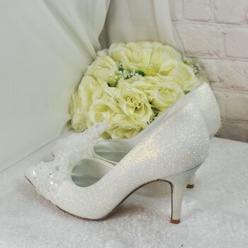 Ivory Shimmer D'orsay Wedding Heels With Bow, 4 of 7