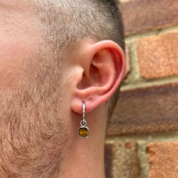 Gold Plated Tigers Eye Dangle Hoop Earring For Men, 3 of 11