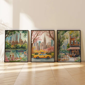 New York City Three Print Set – Cozy Bookshop, Yellow Taxi And Central Park Illustrations, 5 of 5