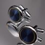 Silver Blue Cufflinks Round Luxury Gift, thumbnail 5 of 5