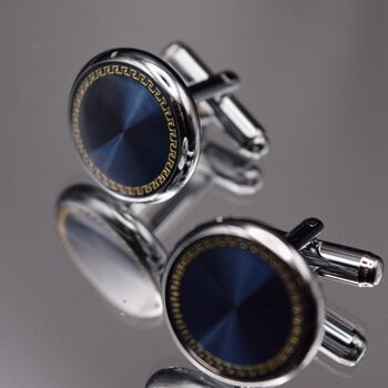 Silver Blue Cufflinks Round Luxury Gift, 5 of 5