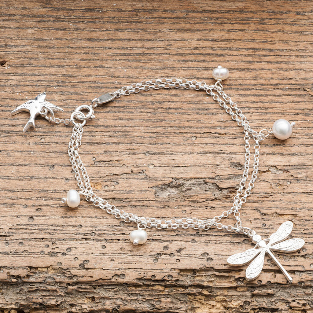 Silver Dragonfly Bracelet With Freshwater Pearls, 1 of 3