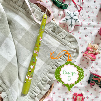 Hand Painted Green Christmas Taper Candles, 6 of 6