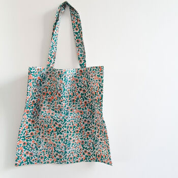 Xl Block Print Tote Bag, Handmade, Green Pink, 11 of 11