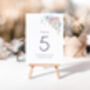 Wedding Table Numbers Pink White And Blue Florals, thumbnail 2 of 4