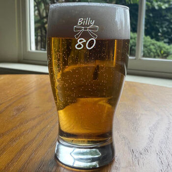 80th Birthday Bow Tie Beer Glass, 2 of 9