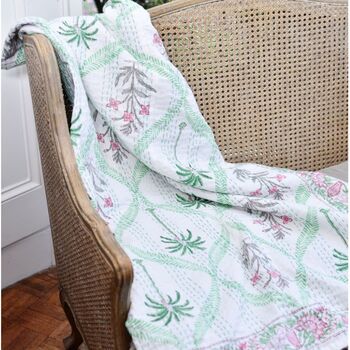 Floral Pink Palm Tree Print Kantha Throw, 2 of 6