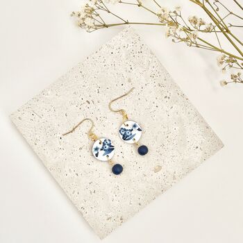 Handmade Blue And White Floral Dangle Clay Earrings, 4 of 6