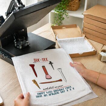 Personalised Six Tee Tea Towel 60th Birthday Gift For Golfers, 7 of 8