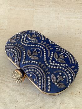 Blue Handcrafted Oval Clutch Bag, 2 of 4