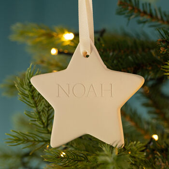 Personalised Engraved Ceramic Star Christmas Decoration, 2 of 3