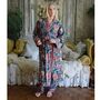Block Printed Pine Green, Red And Mustard Floral Cotton Dressing Gown, thumbnail 1 of 5