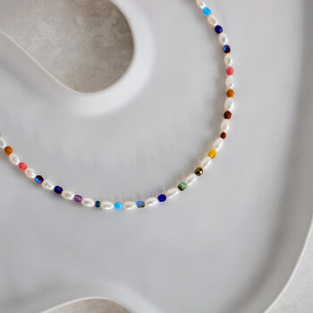 Freshwater Pearl And Rainbow Bead Necklace, 2 of 7