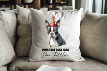 Personalised Boston Terrier Birthday Congratulations Party Cushion, 2 of 2