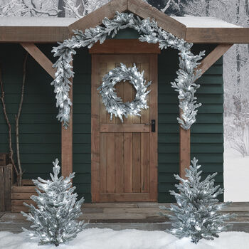 LED Outdoor Snowy Christmas Wreath Garland And Trees, 2 of 4