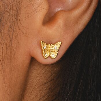 Butterfly Stud Earrings 18k Gold Plated, 3 of 8