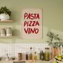 Pizza Pasta Vino Hand Painted Unframed Art Print, thumbnail 3 of 3