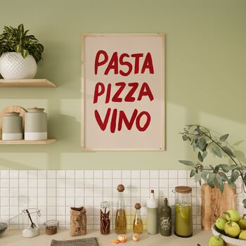 Pizza Pasta Vino Hand Painted Unframed Art Print, 3 of 3