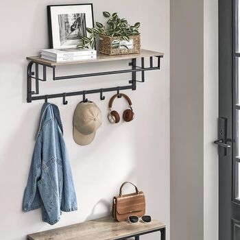 Wall Mounted Coat Rack With Shelf And Five Hooks, 4 of 12