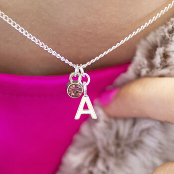 Child's Silver Plated Initial And Birthstone Necklace, 5 of 10