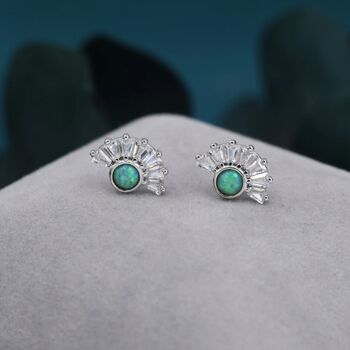 Green Opal Fan Stud Earrings In Sterling Silver, 7 of 11