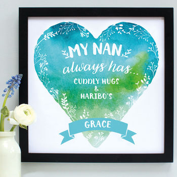 Personalised Nanny's Watercolour Heart Framed Print, 5 of 10