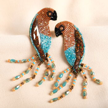 Blue Beaded Parrot Stud Earrings, 2 of 3