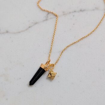 The En Pointe Black Tourmaline Gemstone Necklace, Gold, 4 of 12