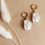 Baroque Pearl Drop Gold Hoop Earrings, thumbnail 1 of 2