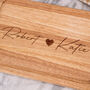 Personalised Wooden Heart And Names Chopping Board Gift, thumbnail 2 of 4