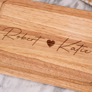 Personalised Wooden Heart And Names Chopping Board Gift, 2 of 4
