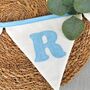Baby Blue Bunting, New Baby Nursery Gift, Cream And Blue Personalised Bedroom Wall Banner, thumbnail 1 of 10