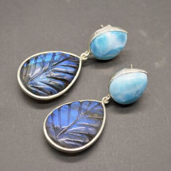 Labradorite, Larimar Dangle Silver Earrings, 2 of 7