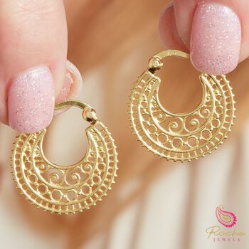 Filigree Gold And Silver Boho Style Hoop Earrings, 2 of 11