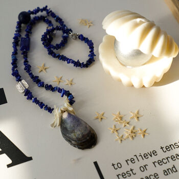 Blue Stone Chip Necklace With Decoupage Shell Charm, 2 of 4