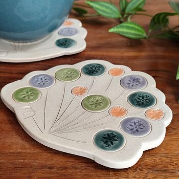 Cow Parsley Wildflower Shaped Handmade Ceramic Coasters, 2 of 6