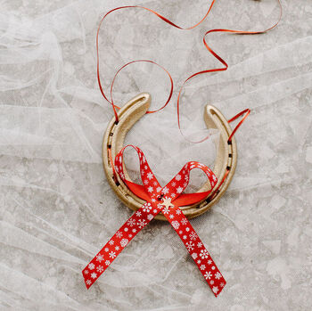 Personalised Red And White Snowflake Lucky Wedding Horseshoe, 2 of 5