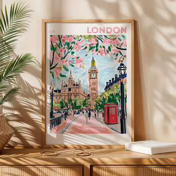 London Big Ben Travel Poster Pink Blossoms, 10 of 10