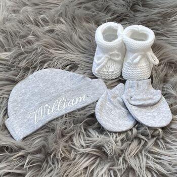 Embroidered Newborn Hat And Booties Gift Set, 5 of 6