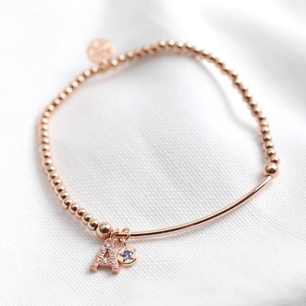 Beaded Tube Bracelet With Initial Charm By Lisa Angel