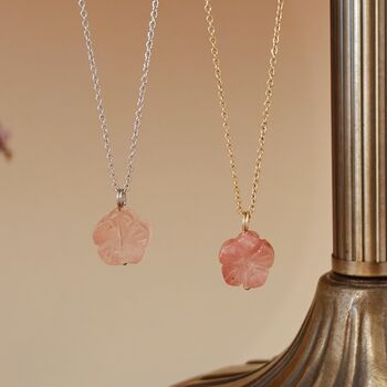 Carved Botan Cherry Quartz Necklace, 2 of 11