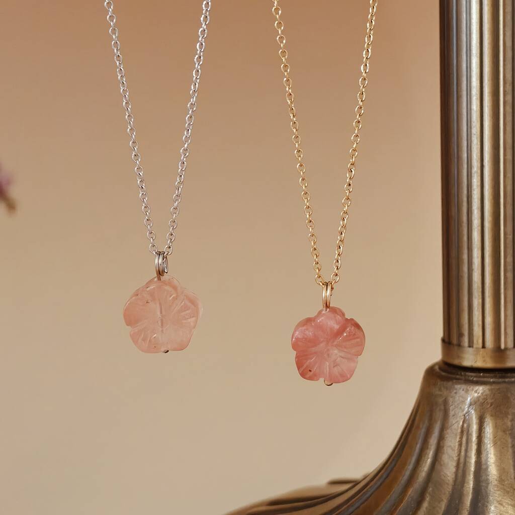 Carved Botan Cherry Quartz Necklace, 1 of 9