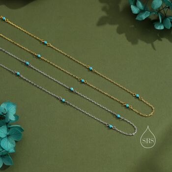 2mm Turquoise Beaded Satellite Chain Necklace In Sterling Silver, 4 of 12