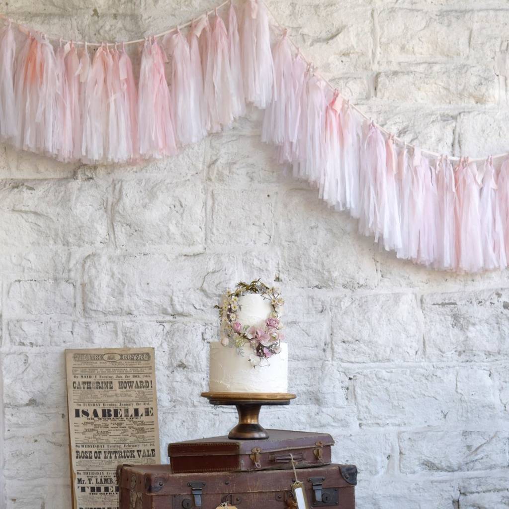 Hand Dyed Ombré Tissue Tassel Garland With Silk Ribbon, 1 of 3