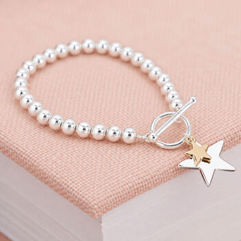 Sterling Silver And Gold Plated Bead Bracelet With Star Charms, 3 of 6
